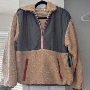 O'Neill Gray and Tan Sherpa Hoodie